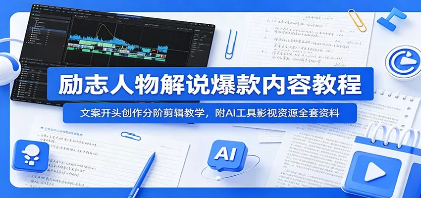 励志人物解说爆款内容教程：文案开头创作分阶剪辑教学，附AI 工具影视资源全套资料网创资源-中创网-冒泡网-福缘网长青创习社