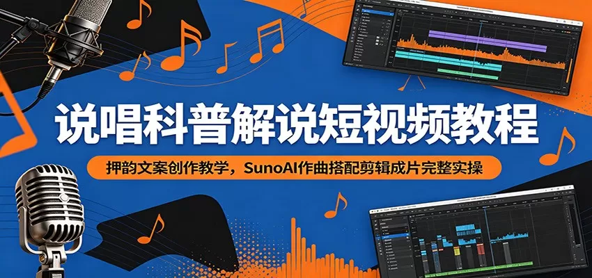 说唱科普解说短视频教程:押韵文案创作教学,SunoAI作曲搭配剪辑成片完整实操网创资源-中创网-冒泡网-福缘网长青创习社
