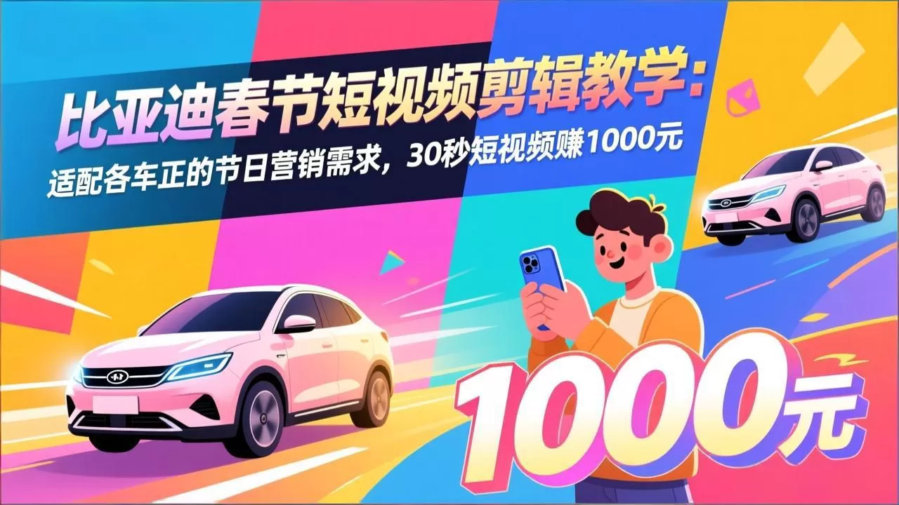 比亚迪春节短视频剪辑教学：适配各车企的节日营销需求，30秒短视频赚1000元网创资源-中创网-冒泡网-福缘网长青创习社