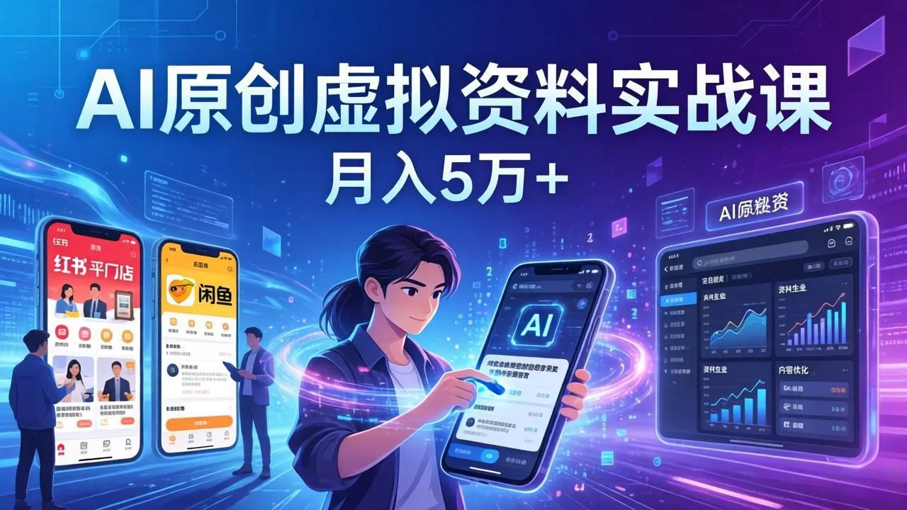 AI原创虚拟资料实战课：2026新机会，小红书闲鱼开店，普通人用AI轻松变现，月入5万+网创资源-中创网-冒泡网-福缘网长青创习社
