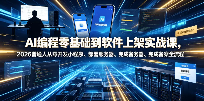 AI编程零基础到软件上架实战课，2026普通人从零开发小程序、部署服务器、完成备案全流程项目落地教程网创资源-中创网-冒泡网-福缘网长青创习社