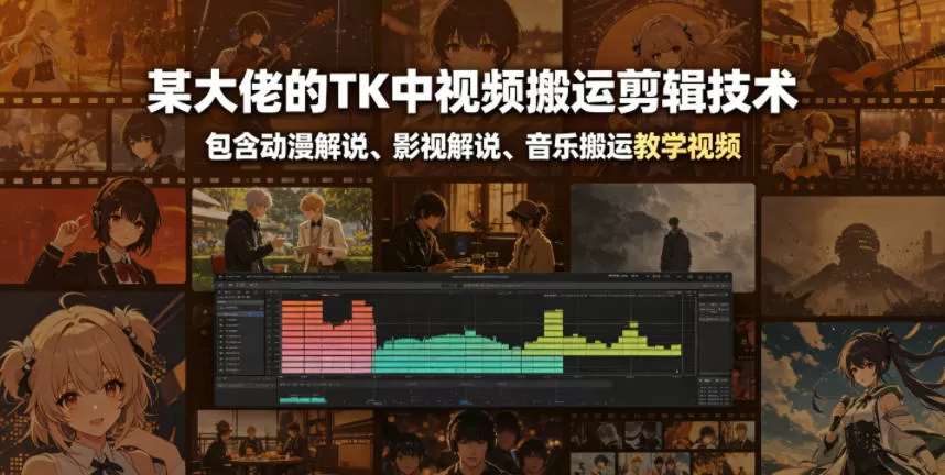 某大佬的TK中视频搬运剪辑技术,包含动漫解说、影视解说、音乐搬运教学视频网创资源-中创网-冒泡网-福缘网长青创习社