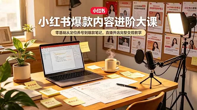 小红书爆款内容进阶大课，零基础从定位养号到爆款笔记，直播开店完整变现教学网创资源-中创网-冒泡网-福缘网长青创习社