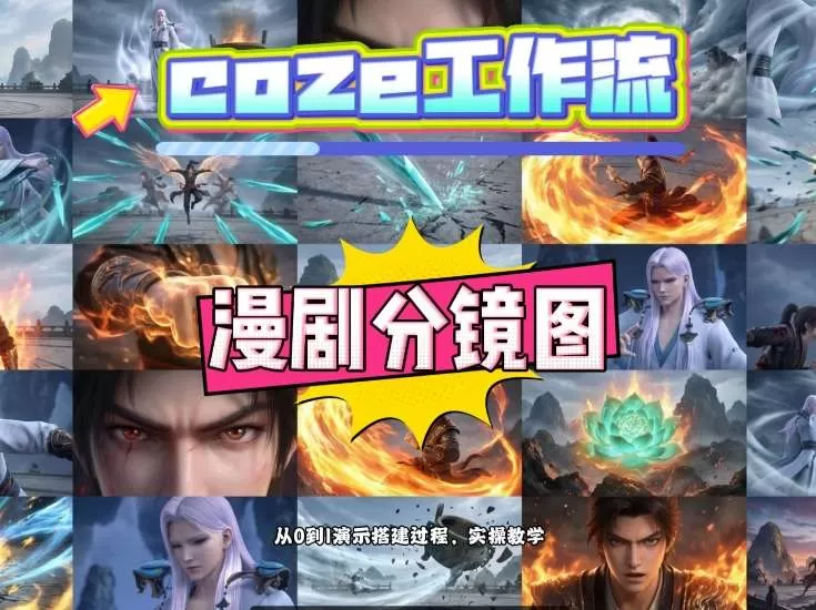 通过Coze工作流,制作《动漫分镜图》,两分钟制作完成25宫格分镜图,从0到1演示搭建过程,实操教学网创资源-中创网-冒泡网-福缘网长青创习社