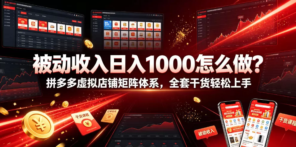 被动收入日入1000怎么做？拼多多虚拟店铺矩阵体系，全套干货轻松上手【揭秘】网创资源-中创网-冒泡网-福缘网长青创习社
