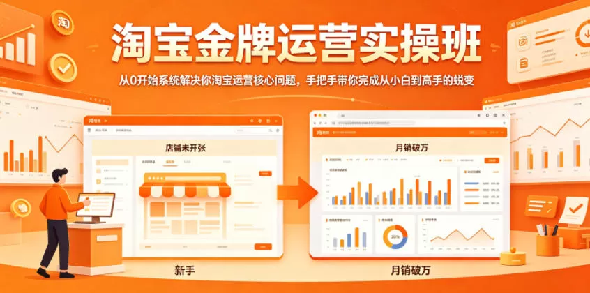 淘宝金牌运营实操班，从0开始系统解决你淘宝运营核心问题，手把手带你完成从小白到高手的蜕变网创资源-中创网-冒泡网-福缘网长青创习社