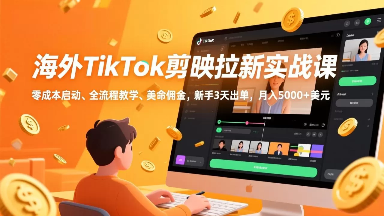 海外TikTok剪映拉新实战课，零成本启动、全流程教学、美金佣金，新手3天出单，月入5000+美元网创资源-中创网-冒泡网-福缘网长青创习社