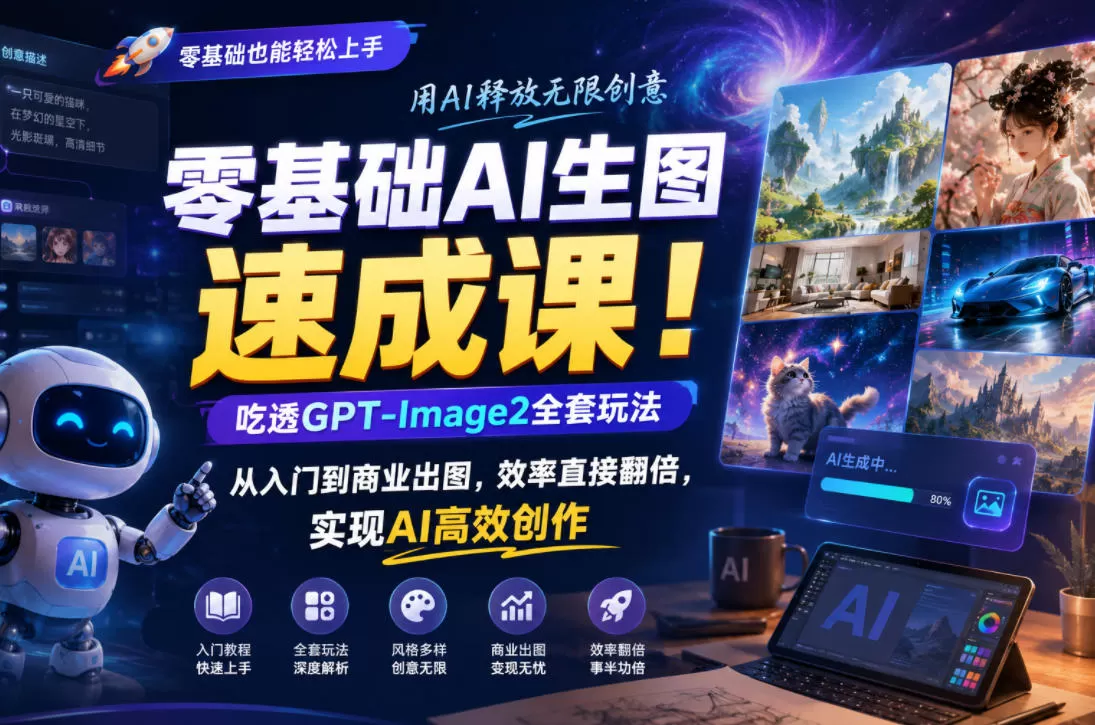 零基础AI生图速成课!吃透GPT-Image2全套玩法,从入门到商业出图,效率直接翻倍,实现AI高效创作网创资源-中创网-冒泡网-福缘网长青创习社