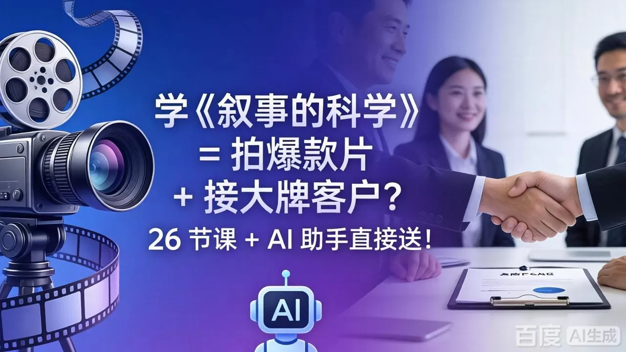 学《叙事的科学》= 拍爆款片 + 接大牌客户？26 节课 + AI 助手直接送！网创资源-中创网-冒泡网-福缘网长青创习社