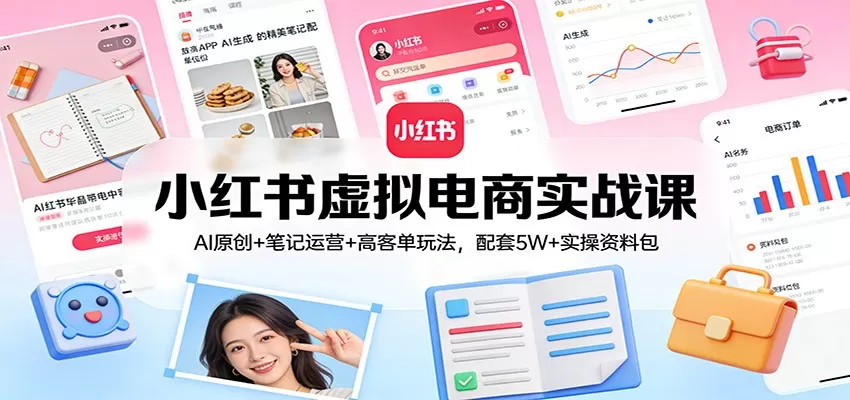 小红书虚拟电商实战课：AI原创+笔记运营+高客单玩法，配套5W+实操资料包网创资源-中创网-冒泡网-福缘网长青创习社