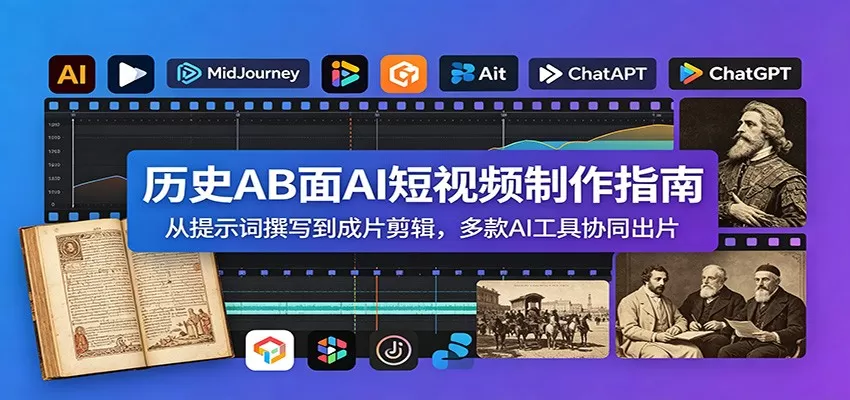 历史AB面AI短视频制作指南：从提示词撰写到成片剪辑，多款AI工具协同出片网创资源-中创网-冒泡网-福缘网长青创习社
