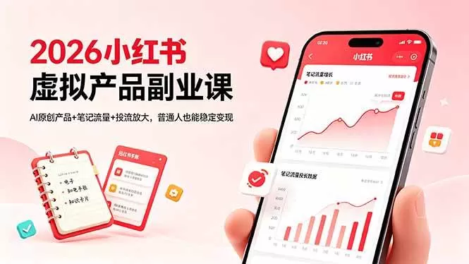 （18449期）2026小红书虚拟产品副业课，AI原创产品+笔记流量+投流放大，普通人也能稳定变现网创资源-中创网-冒泡网-福缘网长青创习社