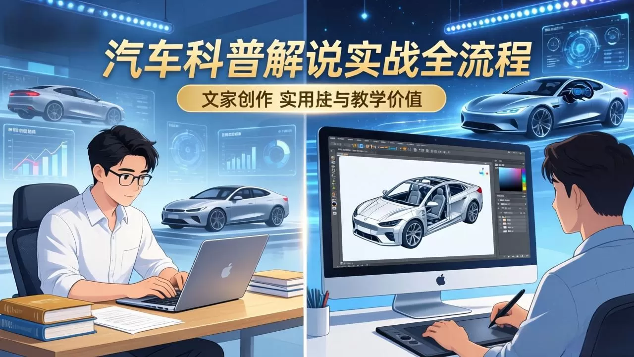 抖音汽车科普解说实战:文案+动画+画面处理+去水印全流程,打造专业汽车科普视频网创资源-中创网-冒泡网-福缘网长青创习社