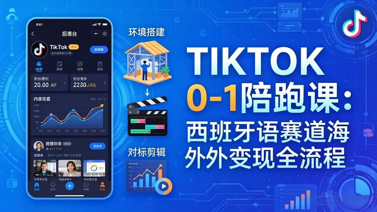TIKTOK 0-1 陪跑课：从环境搭建到刷对标剪辑，西班牙语赛道海外变现全流程网创资源-中创网-冒泡网-福缘网长青创习社