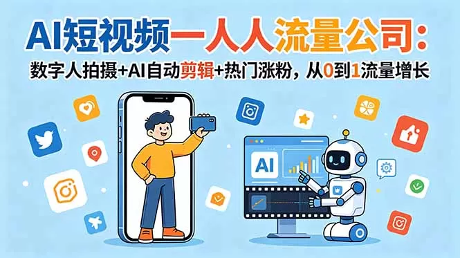 AI短视频一人流量公司：数字人拍摄+AI自动剪辑+热门涨粉，从0到1流量增长网创资源-中创网-冒泡网-福缘网长青创习社