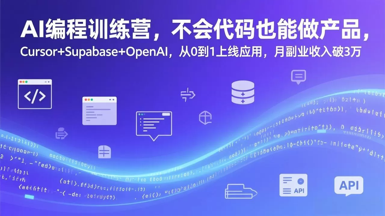 AI编程训练营,不会代码也能做产品,Cursor+Supabase+OpenAI,从0到1上线应用,月副业收入破3万网创资源-中创网-冒泡网-福缘网长青创习社