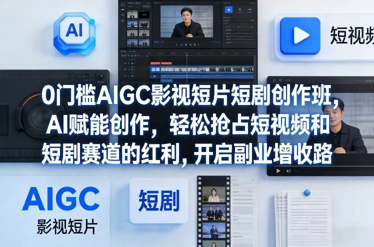 0门槛AIGC影视短片短剧创作班，AI赋能创作，轻松抢占短视频和短剧赛道的红利，开启副业增收路网创资源-中创网-冒泡网-福缘网长青创习社