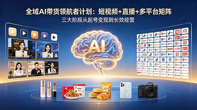 全域AI带货领航者计划:短视频+直播+多平台矩阵,三大阶段从起号变现到长效经营网创资源-中创网-冒泡网-福缘网长青创习社