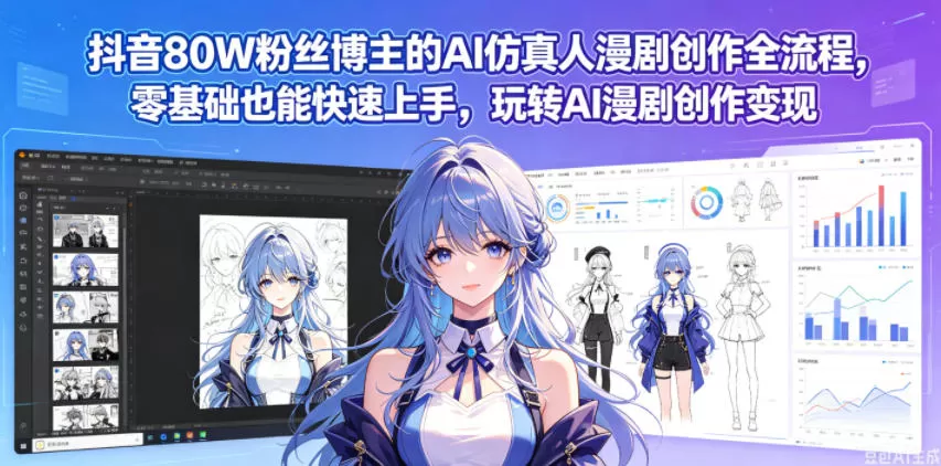抖音80W粉丝博主的AI仿真人漫剧创作全流程，零基础也能快速上手，玩转AI漫剧创作变现网创资源-中创网-冒泡网-福缘网长青创习社