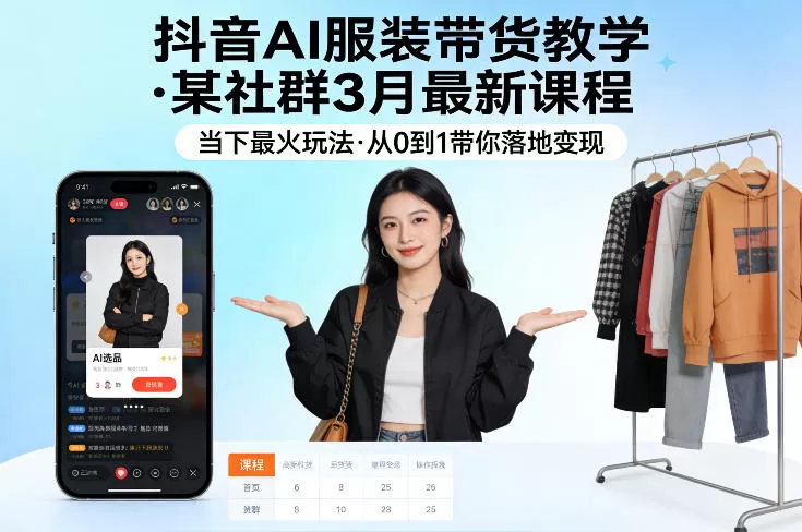 抖音AI服装带货教学，某社群3月最新课程，当下最火玩法，从0到1带你落地变现网创资源-中创网-冒泡网-福缘网长青创习社