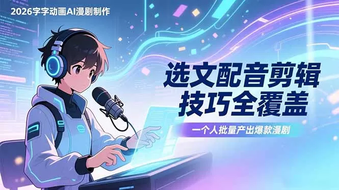 2026字字动画AI漫剧制作-1期，选文配音剪辑技巧全覆盖，一个人就能批量产出爆款漫剧网创资源-中创网-冒泡网-福缘网长青创习社