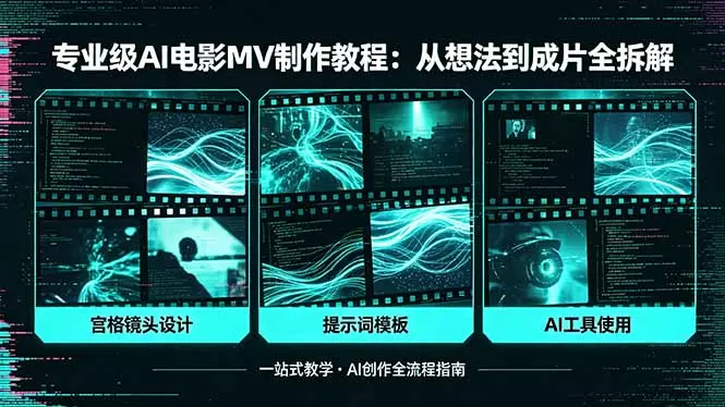 专业级AI电影MV制作教程，从想法到成片全拆解，宫格镜头+提示词模板+AI工具一站式教学网创资源-中创网-冒泡网-福缘网长青创习社