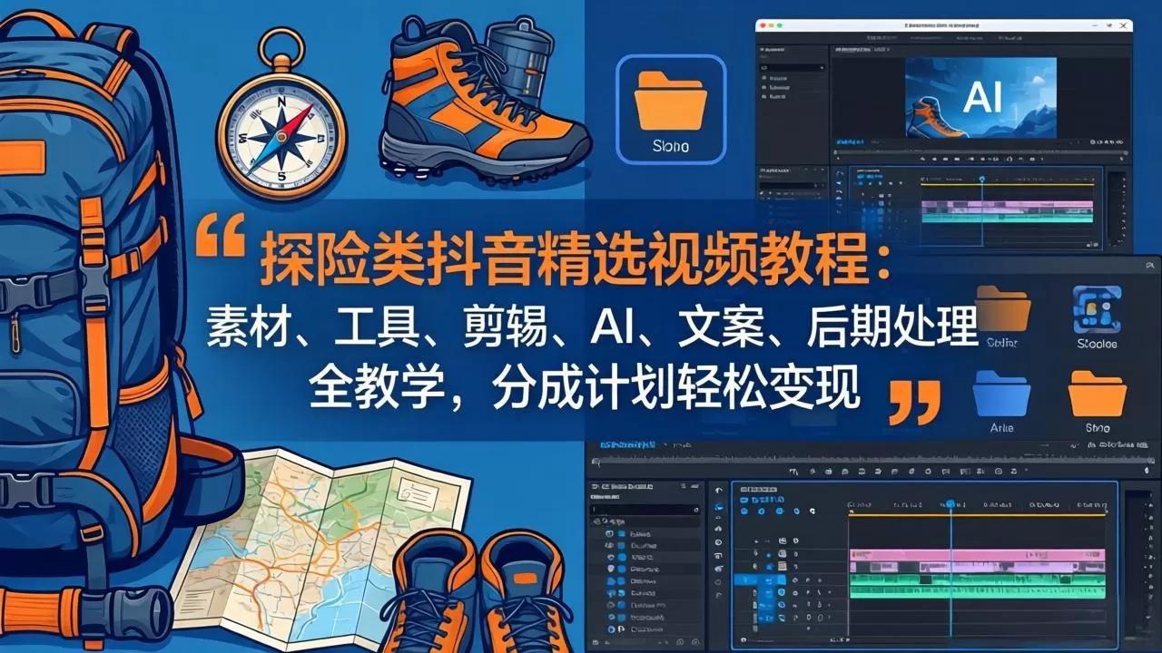 探险类抖音精选视频教程：素材、工具、剪辑、AI、文案、后期处理全教学，分成计划轻松变现网创资源-中创网-冒泡网-福缘网长青创习社