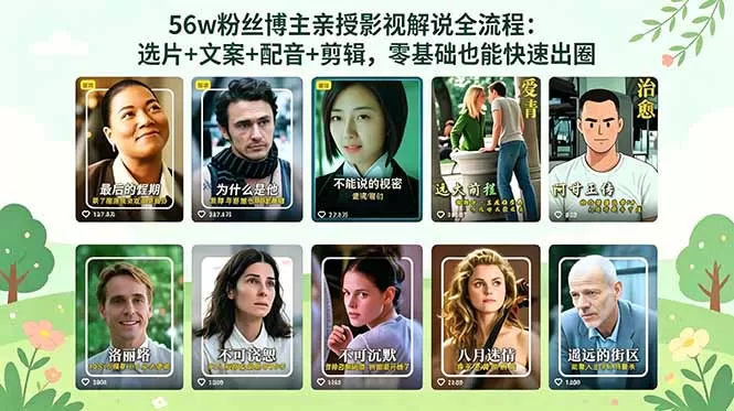 56万粉丝博主亲授影视解说全流程:选片+文案+配音+剪辑,零基础也能快速出圈网创资源-中创网-冒泡网-福缘网长青创习社