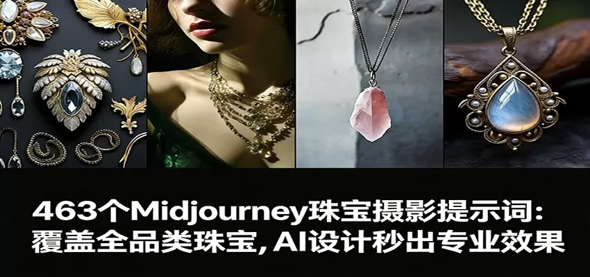 463个Midjourney珠宝摄影提示词：覆盖全品类珠宝，AI设计秒出专业效果网创资源-中创网-冒泡网-福缘网长青创习社