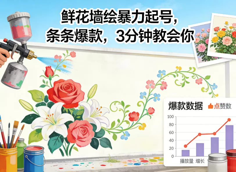 鲜花墙绘暴力起号，条条爆款，3分钟教会你网创资源-中创网-冒泡网-福缘网长青创习社