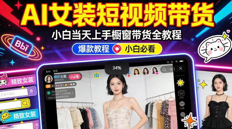 AI女装短视频橱窗带货：小白零门槛当天上手，高佣金爆款轻松賺！网创资源-中创网-冒泡网-福缘网长青创习社