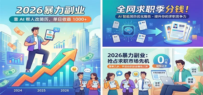 2026暴力副业：靠AI帮人改简历，单日收益1000+，全网求职季分钱网创资源-中创网-冒泡网-福缘网长青创习社
