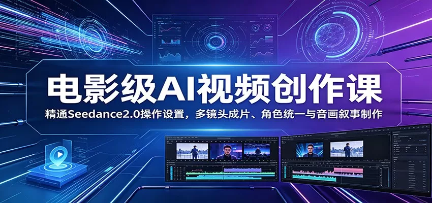 电影级AI视频创作课:精通Seedance2.0操作设置,多镜头成片、角色统一与音画叙事制作网创资源-中创网-冒泡网-福缘网长青创习社