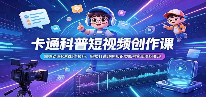 卡通科普短视频创作课:掌握动画风格制作技巧,轻松打造趣味知识类账号实现涨粉变现网创资源-中创网-冒泡网-福缘网长青创习社