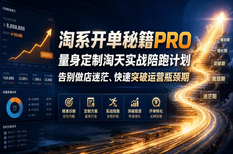 淘系开单秘籍PRO，量身定制淘天实战陪跑计划，告别做店迷茫、快速突破运营瓶颈期(2026年6月11)网创资源-中创网-冒泡网-福缘网长青创习社