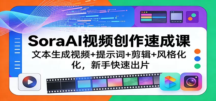 SoraAI视频创作速成课:文本生成视频+提示词+剪辑+风格化,新手快速出片网创资源-中创网-冒泡网-福缘网长青创习社