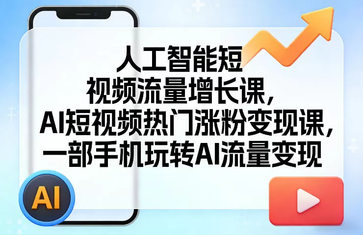 人工智能短视频流量增长课，AI短视频热门涨粉变现课，一部手机玩转AI流量变现网创资源-中创网-冒泡网-福缘网长青创习社