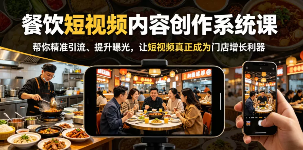餐饮短视频内容创作系统课,帮你精准引流、提升曝光,让短视频真正成为门店增长利器网创资源-中创网-冒泡网-福缘网长青创习社