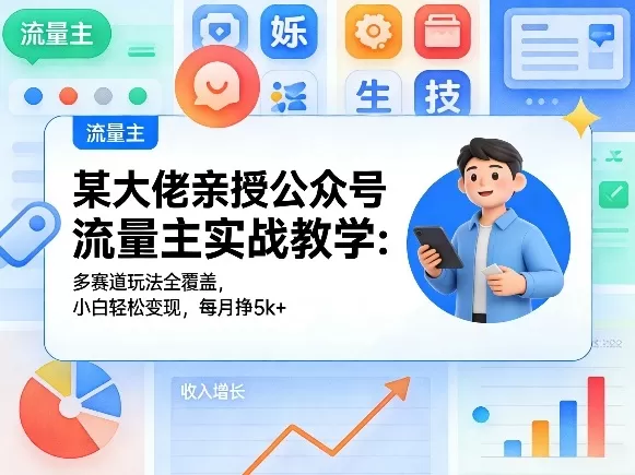 某大佬亲授公众号流量主实战教学：多赛道玩法全覆盖，小白轻松变现，每月多挣5k+网创资源-中创网-冒泡网-福缘网长青创习社