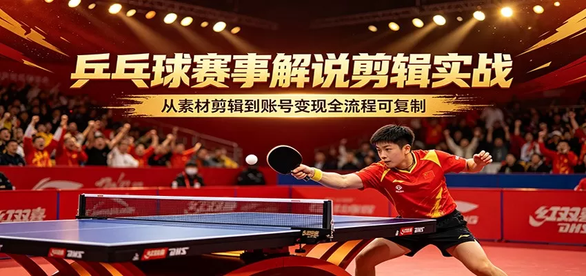 乒乓球赛事解说剪辑实战，从素材剪辑到账号变现全流程可复制网创资源-中创网-冒泡网-福缘网长青创习社
