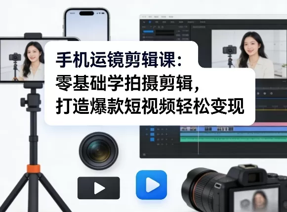 手机运镜剪辑课：零基础学拍摄剪辑，打造爆款短视频轻松变现网创资源-中创网-冒泡网-福缘网长青创习社