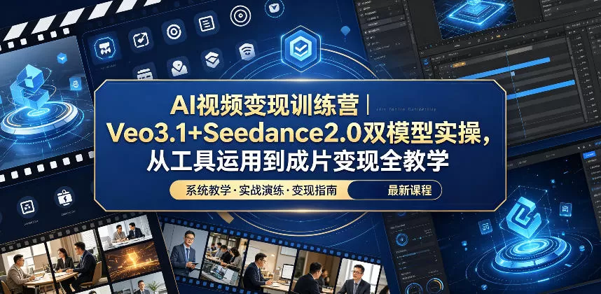 AI视频变现训练营|Veo3.1+Seedance2.0双模型实操,从工具运用到成片变现全教学网创资源-中创网-冒泡网-福缘网长青创习社