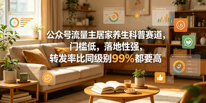 公众号流量主居家养生科普赛道，门槛低，落地性强，转发率比同级别99％都要高网创资源-中创网-冒泡网-福缘网长青创习社