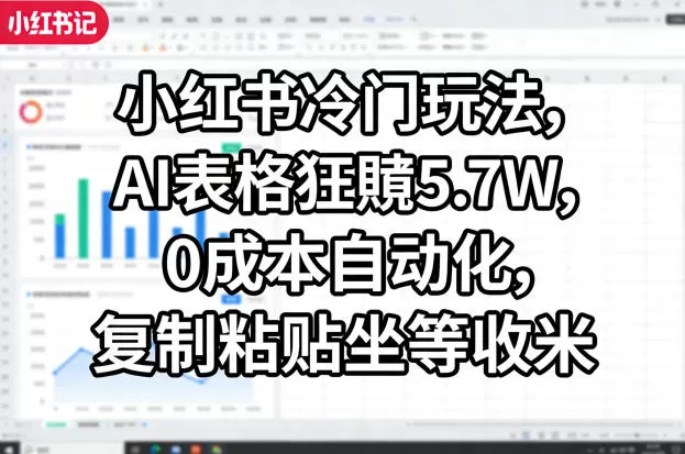 小红书冷门玩法，AI表格狂賺5.7W，0成本自动化，复制粘贴坐等收米网创资源-中创网-冒泡网-福缘网长青创习社