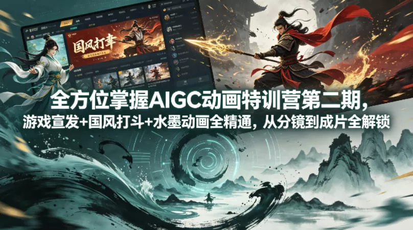 全方位掌握AIGC动画特训营第二期，游戏宣发+国风打斗+水墨动画全精通，从分镜到成片全解锁网创资源-中创网-冒泡网-福缘网长青创习社