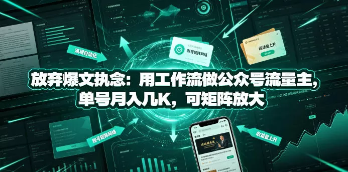 放弃爆文执念：用工作流做公众号流量主，单号月入几K，可矩阵放大网创资源-中创网-冒泡网-福缘网长青创习社