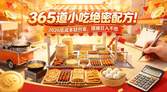 365道小吃绝密配方！2026低成本轻创业，摆摊日入不愁网创资源-中创网-冒泡网-福缘网长青创习社