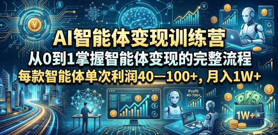 AI智能体变现训练营，从0到1掌握智能体变现的完整流程，每款智能体单次利润40—100+，月入1W+网创资源-中创网-冒泡网-福缘网长青创习社