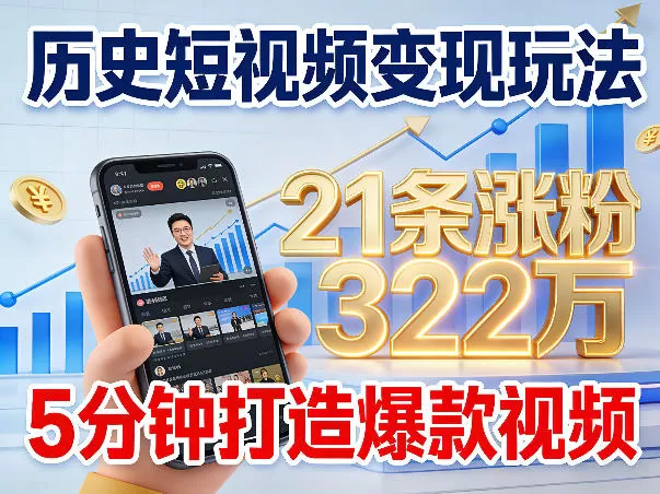 历史短视频变现玩法，不露脸出镜，5分钟打造爆款视频网创资源-中创网-冒泡网-福缘网长青创习社
