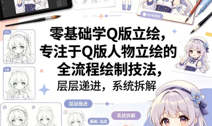 零基础学Q版立绘，专注于Q版人物立绘的全流程绘制技法，层层递进，系统拆解网创资源-中创网-冒泡网-福缘网长青创习社